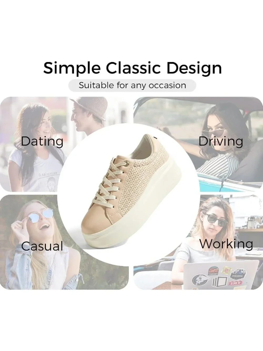 🆕Women's Khaki Platform Fashion Sneakers Classic Low Top Thick Sole Casual
